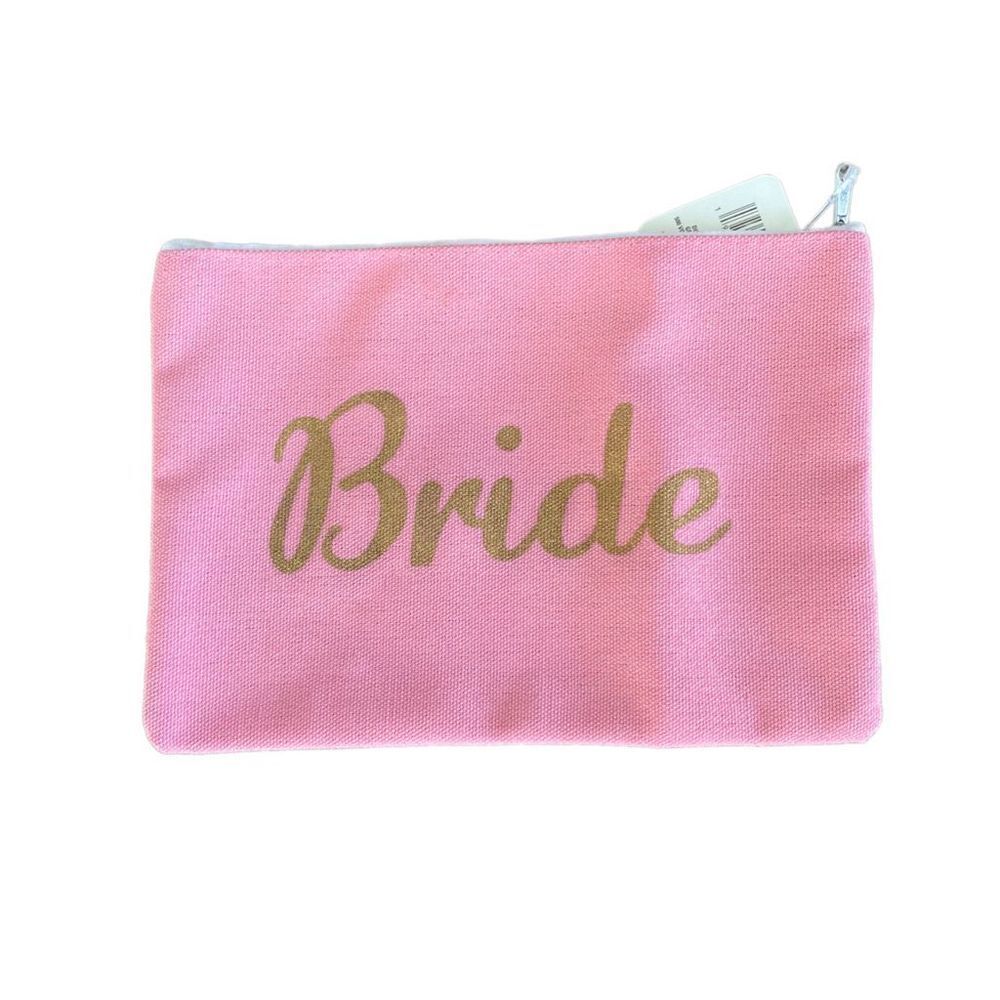 Bride Novelty Small Zip Top Cosmetic Bag Baby Pink & Metallic Gold Glitter OS